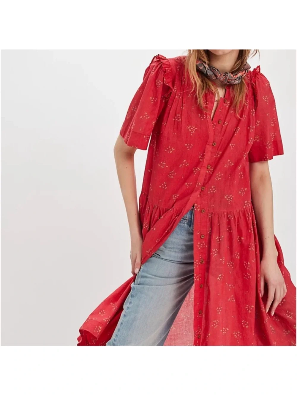 Free People Red Floral Midi Dress